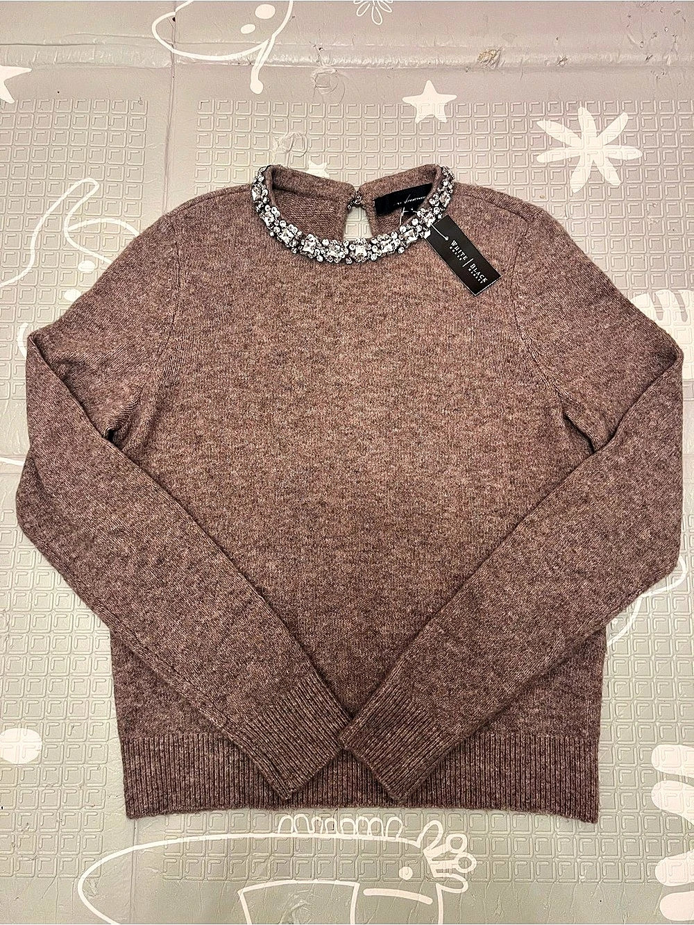White House Black Market Embellished Crewneck Pullover Sweater Embellished Crew